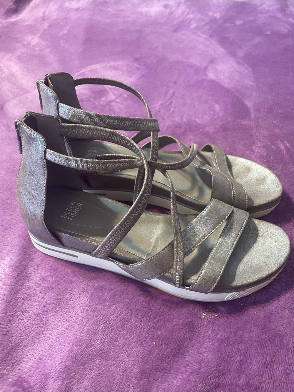 Eileen Fisher Metallic Gray Wedge Sandals
